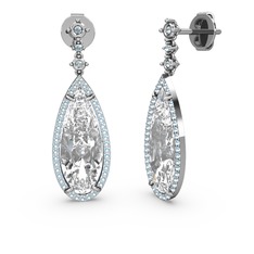 Swarovski ve akuamarin 14 ayar beyaz altın küpe