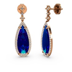 Lab safir ve swarovski 18 ayar rose altın küpe