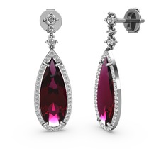 Rodolit garnet ve swarovski 18 ayar beyaz altın küpe