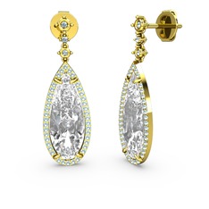Avina Damla Küpe - Swarovski ve akuamarin 18 ayar altın küpe #5mjleh
