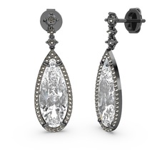 Beyaz zirkon ve dumanlı kuvars 925 ayar siyah rodyum kaplama gümüş küpe