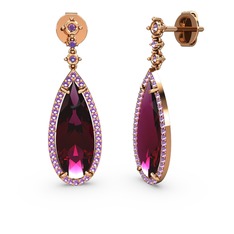 Rodolit garnet ve ametist 14 ayar rose altın küpe
