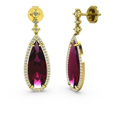Avina Damla Küpe - Rodolit garnet ve swarovski 14 ayar altın küpe #6cehey