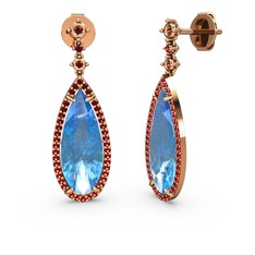 Avina Damla Küpe - Akuamarin ve garnet 925 ayar rose altın kaplama gümüş küpe #6fvtk7