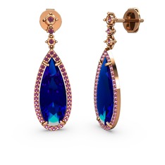 Lab safir ve rodolit garnet 18 ayar rose altın küpe
