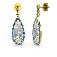 Avina Damla Küpe - Swarovski ve lab safir 14 ayar altın küpe #annvyp