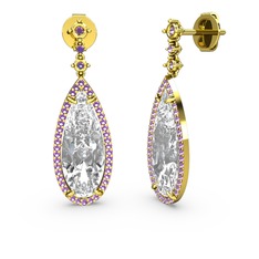 Swarovski ve ametist 8 ayar altın küpe