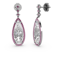 Avina Damla Küpe - Beyaz zirkon ve rodolit garnet 14 ayar beyaz altın küpe #cmy2h6