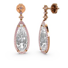 Swarovski ve pembe kuvars 14 ayar rose altın küpe