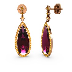 Rodolit garnet ve sitrin 18 ayar rose altın küpe