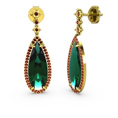 Avina Damla Küpe - Yeşil kuvars ve garnet 8 ayar altın küpe #djnlcd