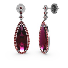 Avina Damla Küpe - Rodolit garnet ve garnet 8 ayar beyaz altın küpe #dorey5
