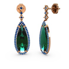 Yeşil kuvars ve lab safir 18 ayar rose altın küpe