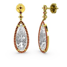 Avina Damla Küpe - Beyaz zirkon ve garnet 8 ayar altın küpe #fbjvdf