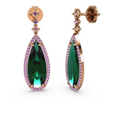 Avina Damla Küpe - Yeşil kuvars ve ametist 14 ayar rose altın küpe #gumtm7