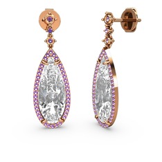 Swarovski ve ametist 8 ayar rose altın küpe