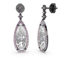 Avina Damla Küpe - Swarovski ve pembe kuvars 925 ayar siyah rodyum kaplama gümüş küpe #hf555v