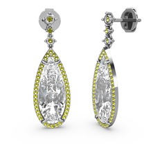 Avina Damla Küpe - Beyaz zirkon ve peridot 925 ayar gümüş küpe #i14yrs