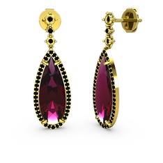 Avina Damla Küpe - Rodolit garnet ve siyah zirkon 18 ayar altın küpe #iml6rt