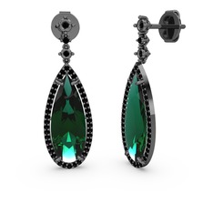 Avina Damla Küpe - Yeşil kuvars ve siyah zirkon 925 ayar siyah rodyum kaplama gümüş küpe #jd2sds