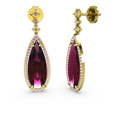 Rodolit garnet ve pembe kuvars 8 ayar altın küpe