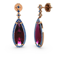 Rodolit garnet ve lab safir 925 ayar rose altın kaplama gümüş küpe