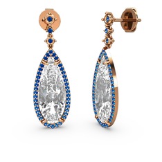 Swarovski ve lab safir 925 ayar rose altın kaplama gümüş küpe