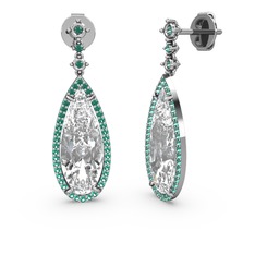 Swarovski ve yeşil kuvars 14 ayar beyaz altın küpe