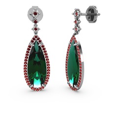 Yeşil kuvars ve garnet 8 ayar beyaz altın küpe