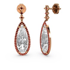 Avina Damla Küpe - Beyaz zirkon ve garnet 14 ayar rose altın küpe #md9ab3