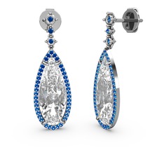 Swarovski ve lab safir 14 ayar beyaz altın küpe