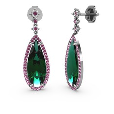 Avina Damla Küpe - Yeşil kuvars ve rodolit garnet 18 ayar beyaz altın küpe #oz5uqj