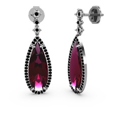 Avina Damla Küpe - Rodolit garnet ve siyah zirkon 925 ayar gümüş küpe #p17w08