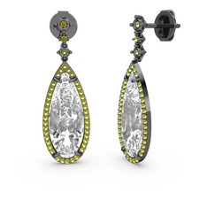 Avina Damla Küpe - Swarovski ve peridot 925 ayar siyah rodyum kaplama gümüş küpe #p96js3