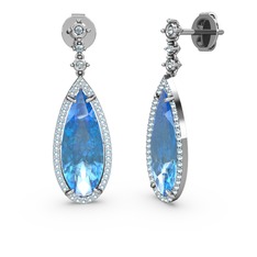 Akuamarin 14 ayar beyaz altın küpe