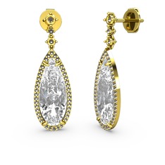 Avina Damla Küpe - Beyaz zirkon ve dumanlı kuvars 8 ayar altın küpe #rocpam