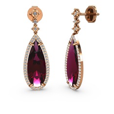 Rodolit garnet ve beyaz zirkon 14 ayar rose altın küpe