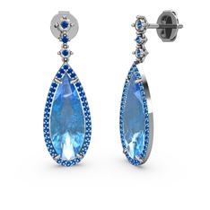 Akuamarin ve lab safir 8 ayar beyaz altın küpe