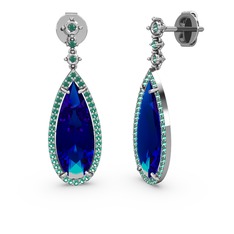 Avina Damla Küpe - Lab safir ve yeşil kuvars 8 ayar beyaz altın küpe #trxbnt