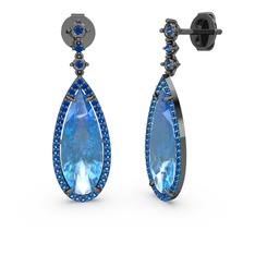 Avina Damla Küpe - Akuamarin ve lab safir 925 ayar siyah rodyum kaplama gümüş küpe #ys0l63