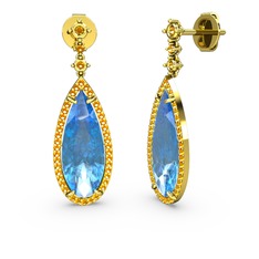 Avina Damla Küpe - Akuamarin ve sitrin 18 ayar altın küpe #zag2s7