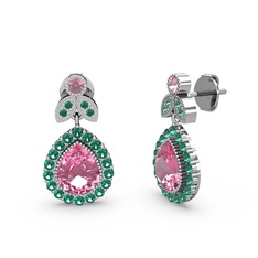 Hanedan Küpe - Pembe kuvars ve yeşil kuvars 14 ayar beyaz altın küpe #10a6p0n