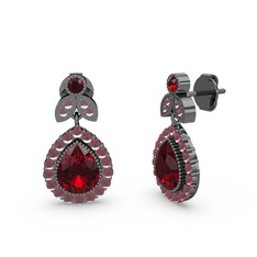 Garnet ve kök yakut 925 ayar siyah rodyum kaplama gümüş küpe