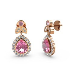 Pembe kuvars ve beyaz zirkon 14 ayar rose altın küpe