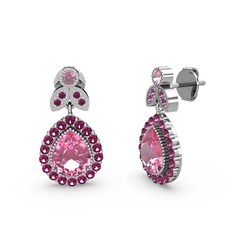 Hanedan Küpe - Pembe kuvars ve rodolit garnet 14 ayar beyaz altın küpe #11rf8ew