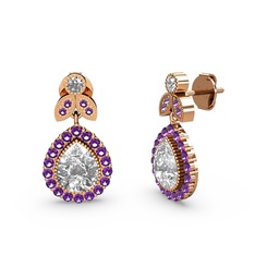 Hanedan Küpe - Swarovski ve ametist 18 ayar rose altın küpe #11xghfr