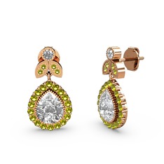 Hanedan Küpe - Swarovski ve peridot 8 ayar rose altın küpe #12tigtu