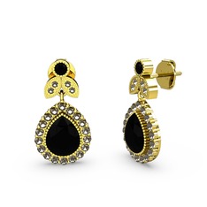 Hanedan Küpe - Siyah zirkon ve dumanlı kuvars 925 ayar altın kaplama gümüş küpe #13ofksx