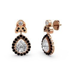 Swarovski ve siyah zirkon 8 ayar rose altın küpe