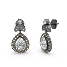 Beyaz zirkon ve dumanlı kuvars 925 ayar siyah rodyum kaplama gümüş küpe